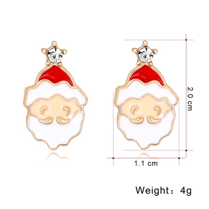 Detail view of Santa Claus earrings with gold edges and zircon, 2.0 cm by 1.1 cm size