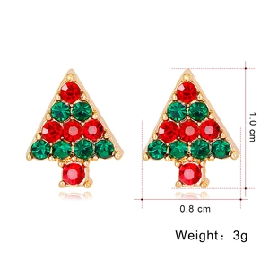 Detailed size view of rhinestone Christmas tree studs showing 1.0cm height and 0.8cm width