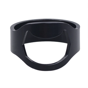 Detail view of the black matte finish and bottle opener function on a stainless steel ring