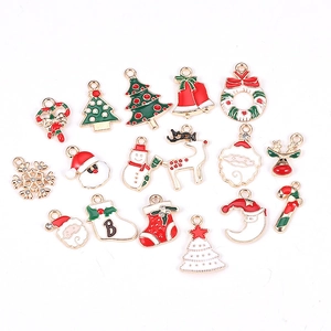 Christmas alloy enamel charms set including santa tree reindeer and snowflakes