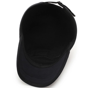 Adjustable black cotton cadet cap for men with flat top and premium metal buckle detail