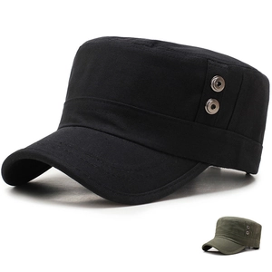 Cadet Cap Men Women Cotton Flat Top Hat Military Style Adjustable Sun Protection Outdoor Solid Color Military Patrol Hat