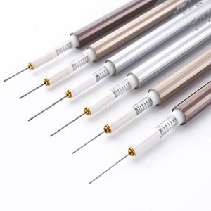 Set of 6 mechanical pencils with metal tips and spring structure in brown, beige, and silver