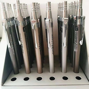 Detail of 0.7mm metal mechanical pencils model DF-H1001 displayed on a retail shelf rack