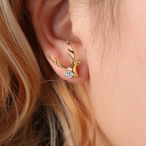 Boucles d'Oreilles Clous Bois de Renne pour Femmes Cuivre Strass Petites Têtes de Cerf Boucles d'Oreilles Bijoux Cadeau de Noël