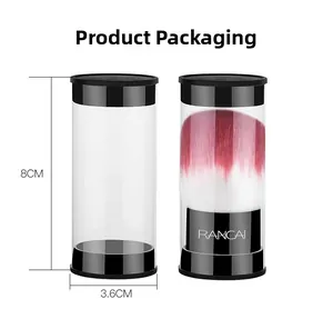 Pinceau à maquillage champignon rose avec son tube de rangement cylindrique transparent