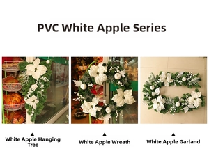 Three-piece Christmas set featuring PVC white apple wreath, teardrop tree, and long garland