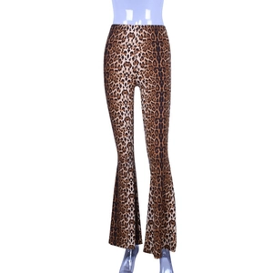Women's high-waisted leopard print flare pants featuring retro 2025 summer fashion style