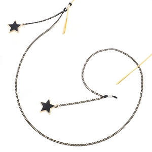 Black metal eyewear chain with star charms and gold accents for sunglasses