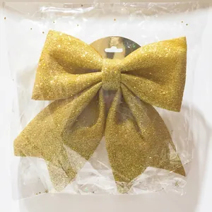 Sparkling gold glitter foam Christmas bow ornament for holiday party tree decorations