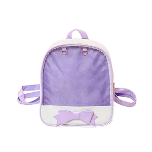 Japanese style pastel purple and white backpack with clear glitter display pocket
