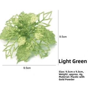 Detail of 9.5cm light green hollow glitter flower for Christmas tree decoration