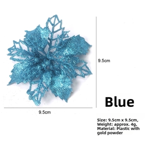 Blue glitter artificial Christmas flower 9.5cm DIY hanging decoration for tree