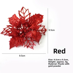 Detail view of 9.5cm red glitter poinsettia flower for Christmas tree decoration