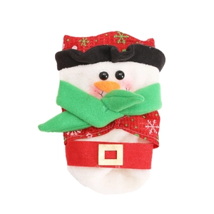 Christmas snowman wine bottle cover with red festive snowflake fabric and plush details