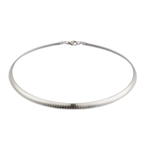 Modern 6mm silver-tone flat omega chain necklace with polished finish and lobster clasp