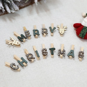 Wooden Christmas Clips Merry Christmas Letter Photo Pegs Reindeer Angel Decor For Party Holiday Home Window Decorations