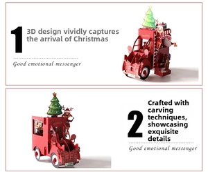 Detailed 3D Christmas card featuring an intricate red vintage truck and festive carvings