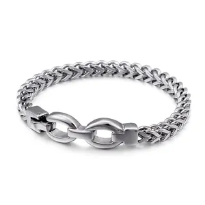 Polished silver stainless steel dragon bone chain bracelet for men with secure double clasp