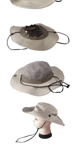 Detail of cotton sun hat with breathable mesh crown, adjustable wind rope and side snaps