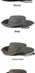 Detail of cotton bucket hats with breathable mesh side vents and adjustable wind cords