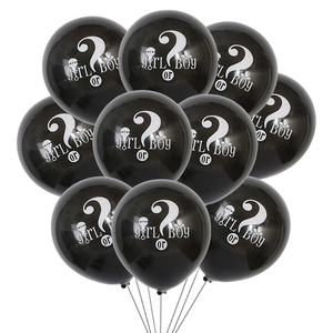Gender reveal party 10-piece black latex balloons featuring white girl or boy prints