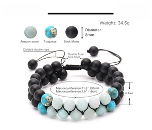 Double-layer braided bead bracelet with 8mm turquoise, amazonite and matte stones