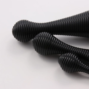 Close-up of the black ribbed ergonomic handles for professional makeup brushes