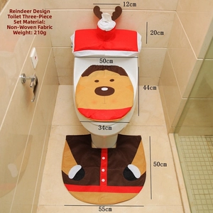 Ensemble 3 pièces de Noël renne pour toilettes en tissu non tissé rouge et brun