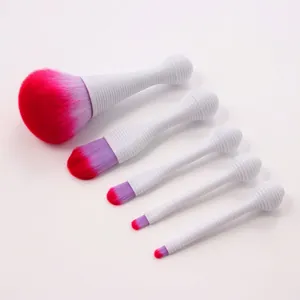 5-piece lollipop makeup brush set with red-purple gradient bristles and white handles