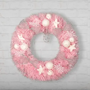 Pink Christmas Wreath Garland With Silver Bead Chain Bows Foam Stars Snowflakes PVC For Festive Holiday Party Decor