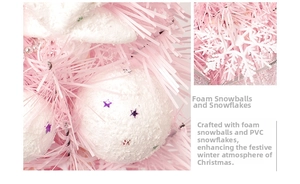 Detail of pink Christmas wreath with foam snowballs and PVC snowflake needles