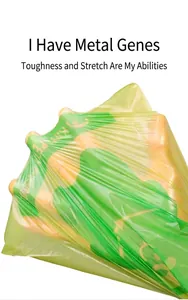 Detail showing the strong elasticity and toughness of green biodegradable dog poop bags