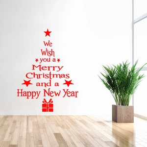 Christmas Tree Wall Decals PVC Waterproof Removable Window Stickers Merry Christmas Lettering For Holiday Home Party Decor