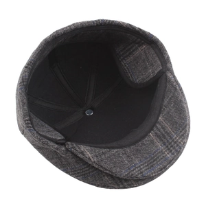 Winter plaid flat cap for elderly men with foldable ear flaps and warm padded lining