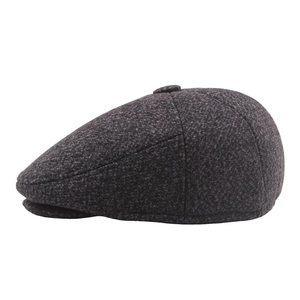 Winter thermal grey wool flat cap for men with premium knitting and textured finish