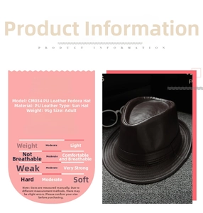 Detail view of coffee PU leather Fedora hat Model CM034PU featuring lightweight 95g design