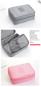 Detail view of travel toiletry bag with interior compartments and 2-in-1 detachable design