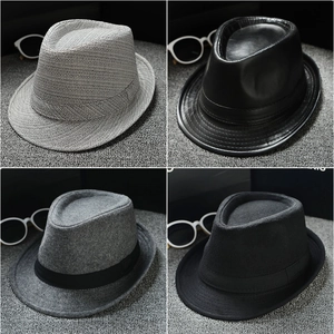 Classic British Style PU Leather Fedora Hat For Men Women Solid Color Wide Brim Jazz Hat Sun Protection Retro Panama Cap