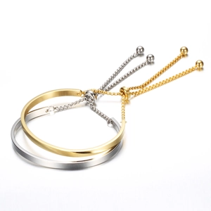 Juego de brazaletes ajustables de 4mm en acero inoxidable oro y plata con cadena de caja