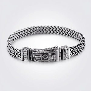 Men Bracelet Titanium Steel Double Row Woven Chain Ankh Cross Clasp Retro Punk Hip Hop Fashion Jewelry