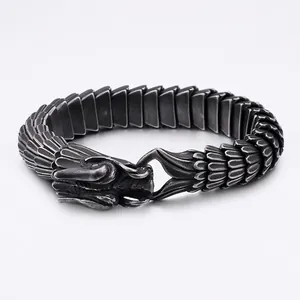 Dragon Head Bracelet Men Stainless Steel Dragon Scale Link Chain Punk Gothic Retro Jewelry