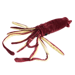 Realistic deep red squid plush toy with cream tentacles on a clean white background