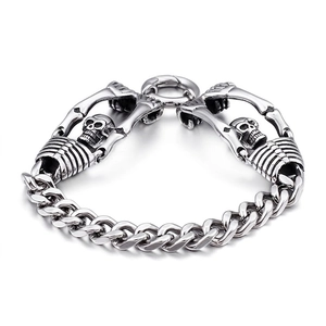 Men Skull Chain Bracelet 316L Stainless Steel Punk Gothic Curb Link Vintage Steel Color Jewelry