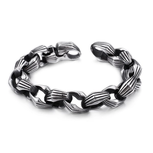Bracciale punk vintage in acciaio al titanio con maglie a osso e chiusura a moschettone