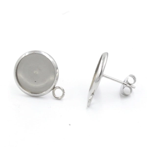 Stainless Steel Earring Stud Base Mirror Polished Blank Bezel Tray With Hanging Loop For DIY Jewelry Making Component