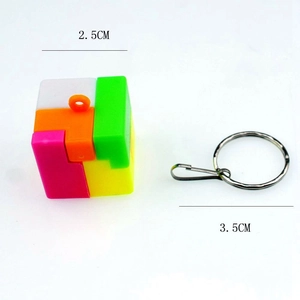 Colorful 3D puzzle cube keychain with 2.5cm square block and silver metal ring