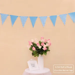 Blue and white gold-stamped wave pattern pennant banner for birthday party decoration