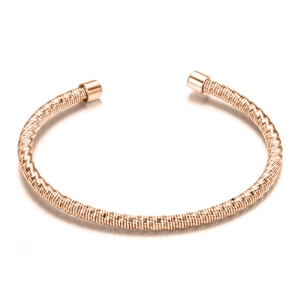 Minimalist rose gold stainless steel cable wire open bangle with smooth cylinder ends