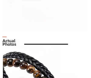 Detail view of tiger eye stone leather bracelet showing 21cm length and 29.3g weight